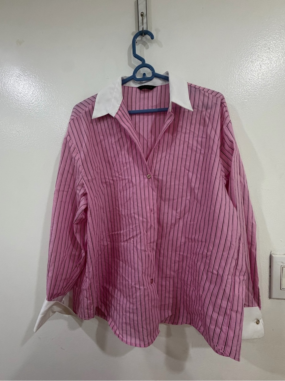 Zara Pink Striped Button-Down Shirt with White Collar